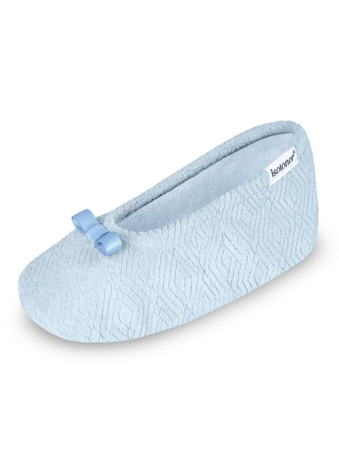 isotoner Women's Diamond Microterry Gemma Ballerina Slippers with Memory Foam Comfort and Genuine Suede Sole, Blue Fog Diamond, 5-6 - Image 1